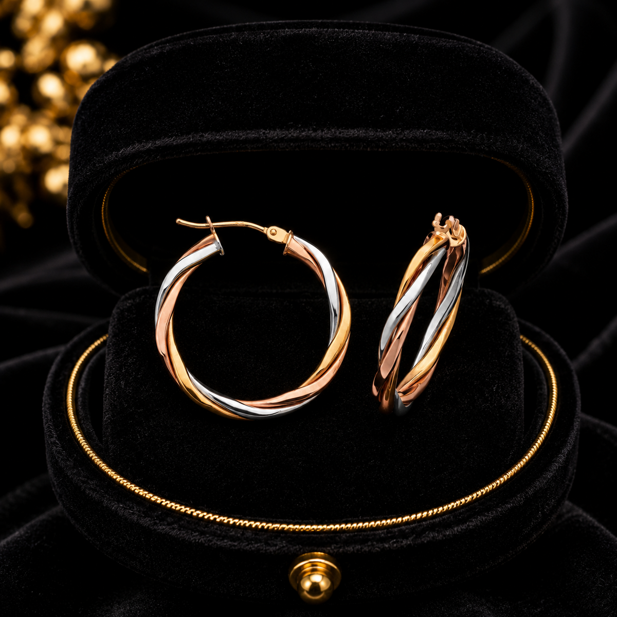 9ct 2 Tone Gold Hinged Twist Hoop Earrings 375 Hallmarked 10mm - 30mm Diameter