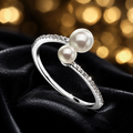 Sterling Silver Double Pearl Ring Pave Setting 925 Hallmarked Size K - S