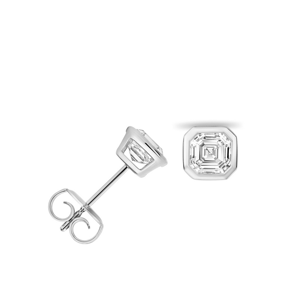 Lab-Grown Diamond Asscher Stud Earrings 18ct White Gold Hallmarked British Made