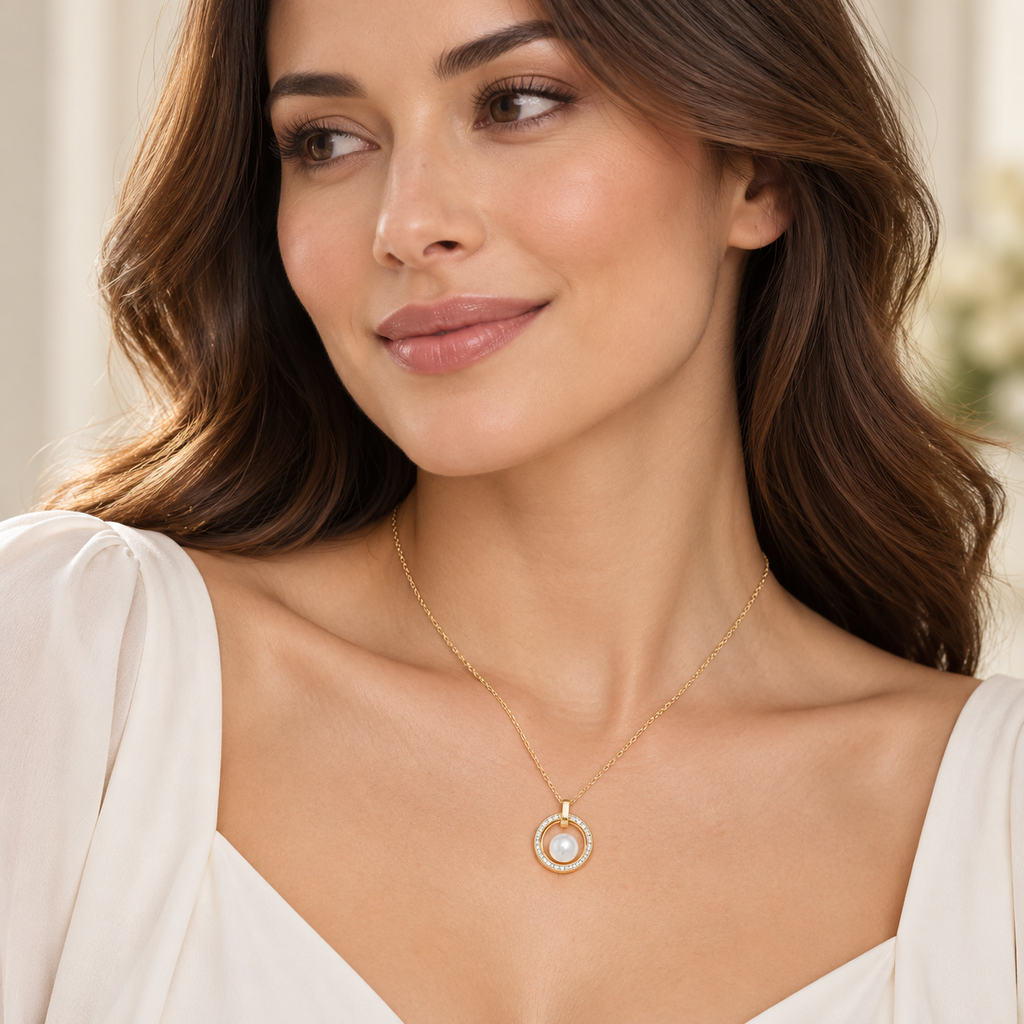 Ladies Eternity Pearl Necklace 9ct Yellow Gold 375 Hallmarked British Made