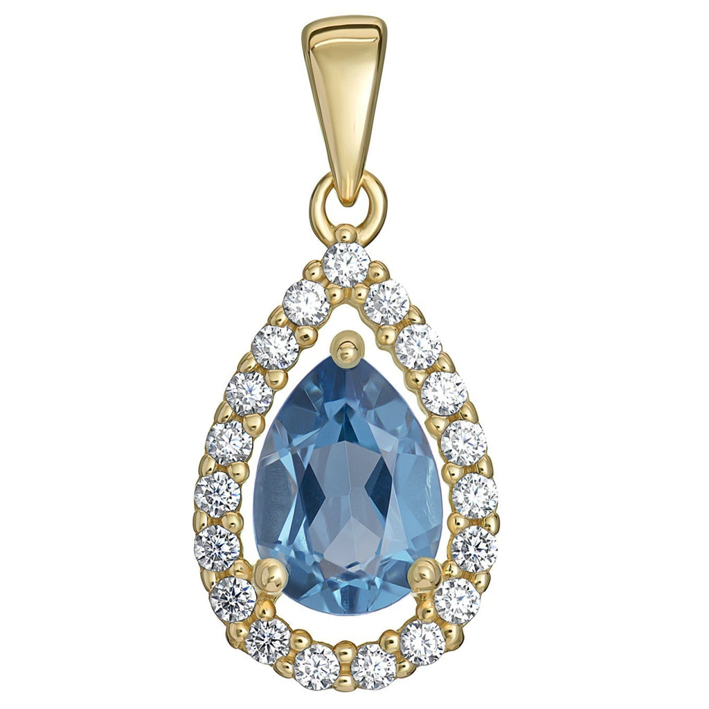 Teardrop Natural Blue Topaz 9ct Yellow Gold Pendant Hallmarked All Chain Lengths