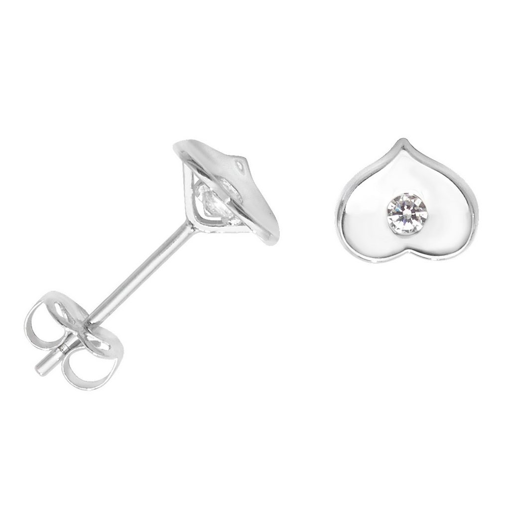 Flush Heart Stud Earrings 9ct White Gold 375 Hallmarked Brand New Boxed