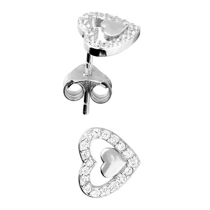 Channel Set Heart Stud Earrings Sterling Silver 925 Hallmarked Brand New Boxed