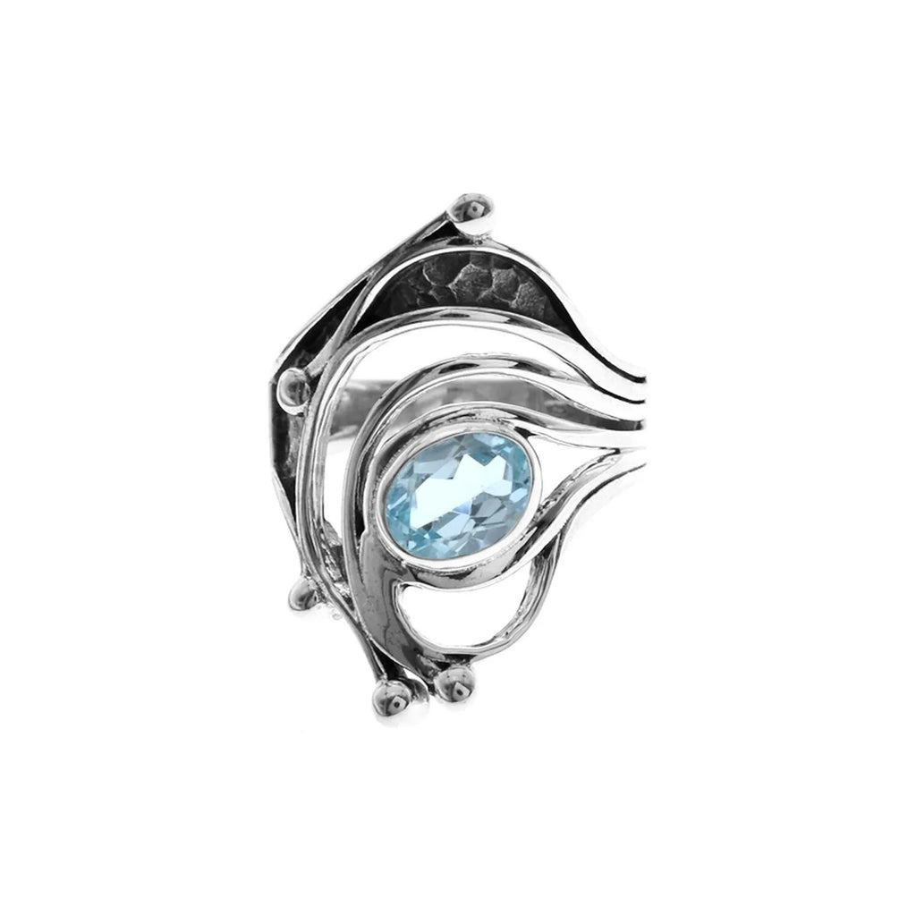 Blue Topaz Statement Ring Sterling Silver 925 Hallmarked British Made Size K - T