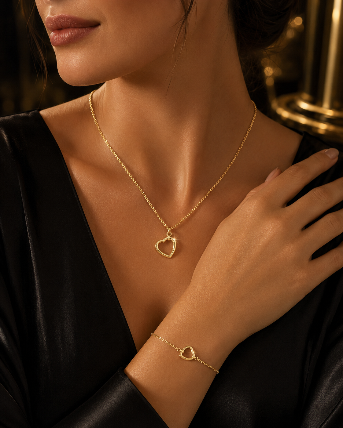 Heart Necklace and Bracelet Set 9ct Yellow Gold 375 Hallmarked British Made