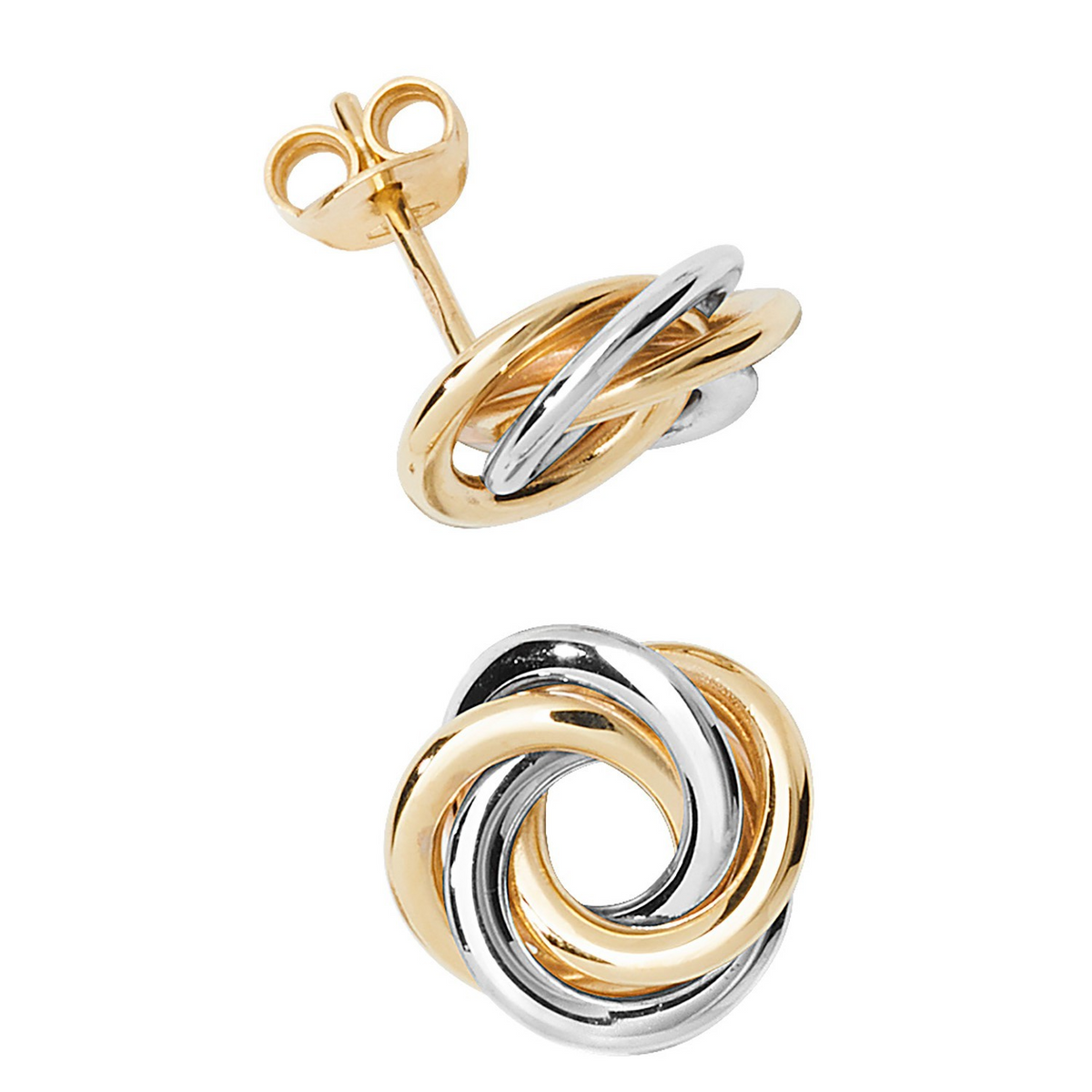 Interlocking Stud Earrings 9ct Multi Tone Gold 375 Hallmarked Brand New Boxed