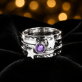 Amethyst Star Spinner Ring Sterling Silver 925 Hallmarked Size M - S