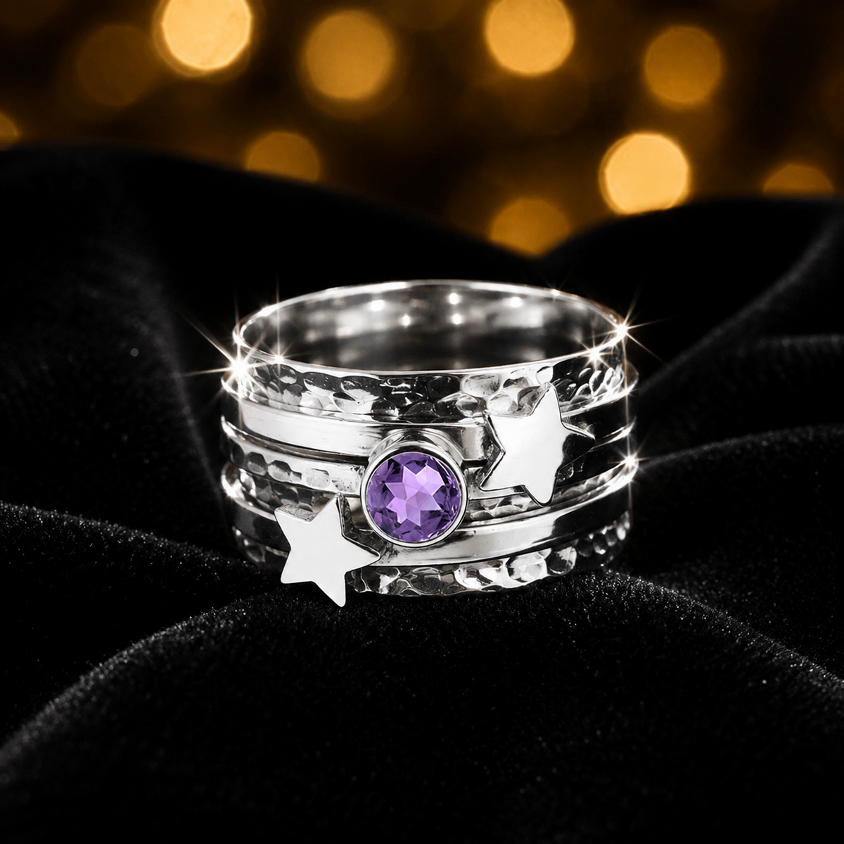 Amethyst Star Spinner Ring Sterling Silver 925 Hallmarked Size M - S