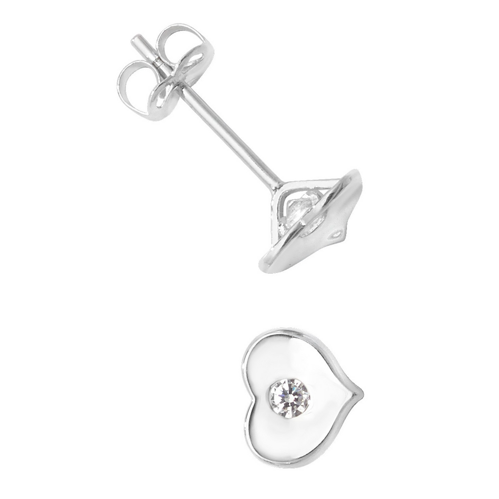 Flush Heart Stud Earrings 9ct White Gold 375 Hallmarked Brand New Boxed