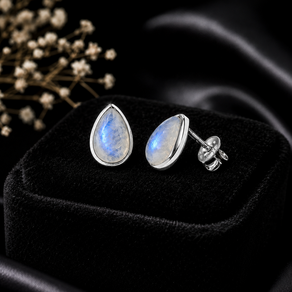 8mm Natural Moonstone Teardrop Earrings Sterling Silver 925 Hallmarked Brand New