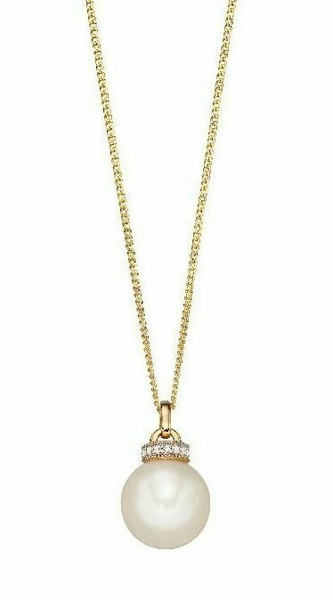 Diamond and Pearl Pendant 9ct Yellow Gold 375 Hallmarked British Made