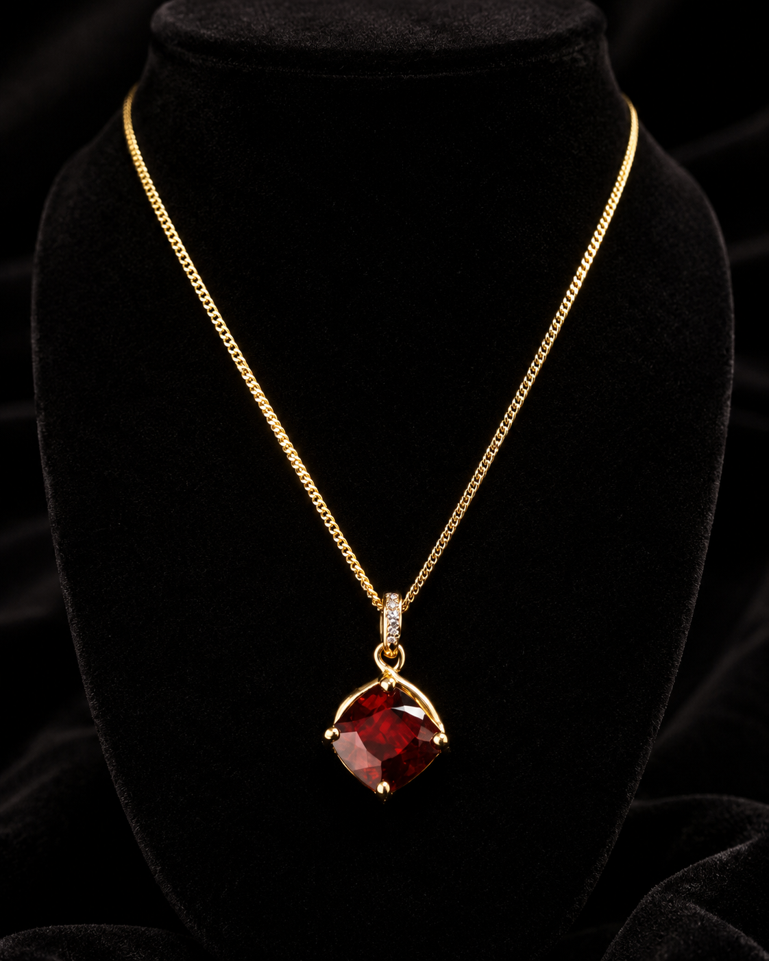Garnet And Diamond Pendant 9ct Yellow Gold 375 Hallmarked British Made