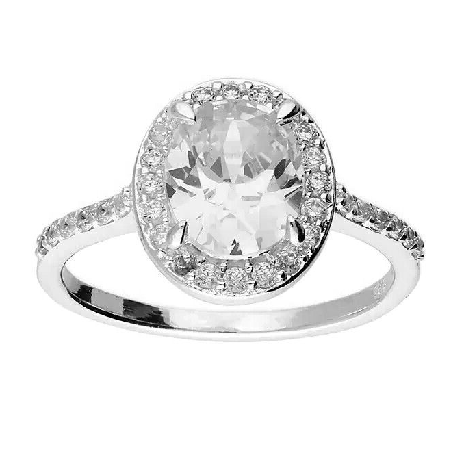 Oval Halo Ring Sterling Silver 925 Hallmarked British Made Size L - Q