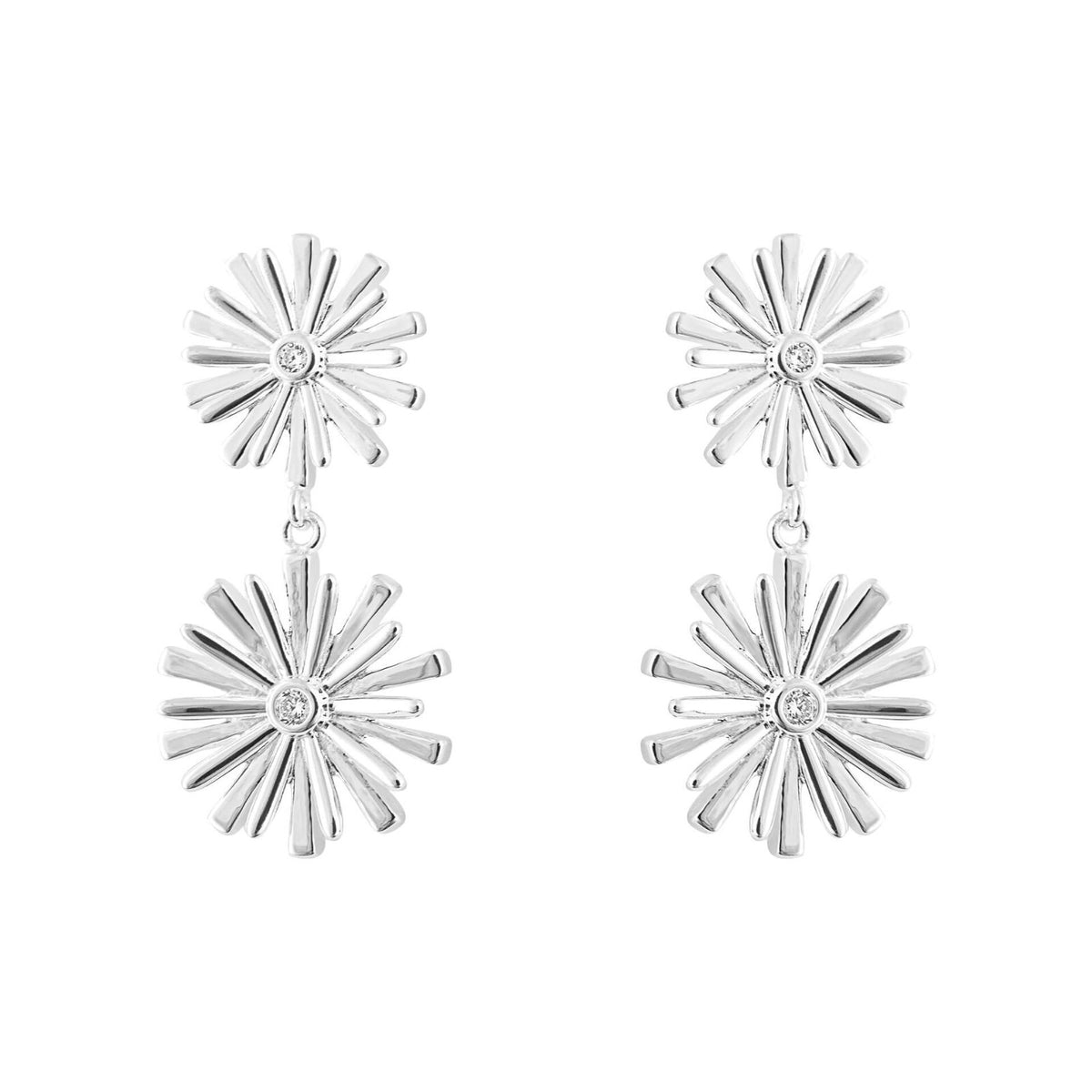Double Flower Drop Earrings Sterling Silver 925 Hallmarked Brand New Boxed