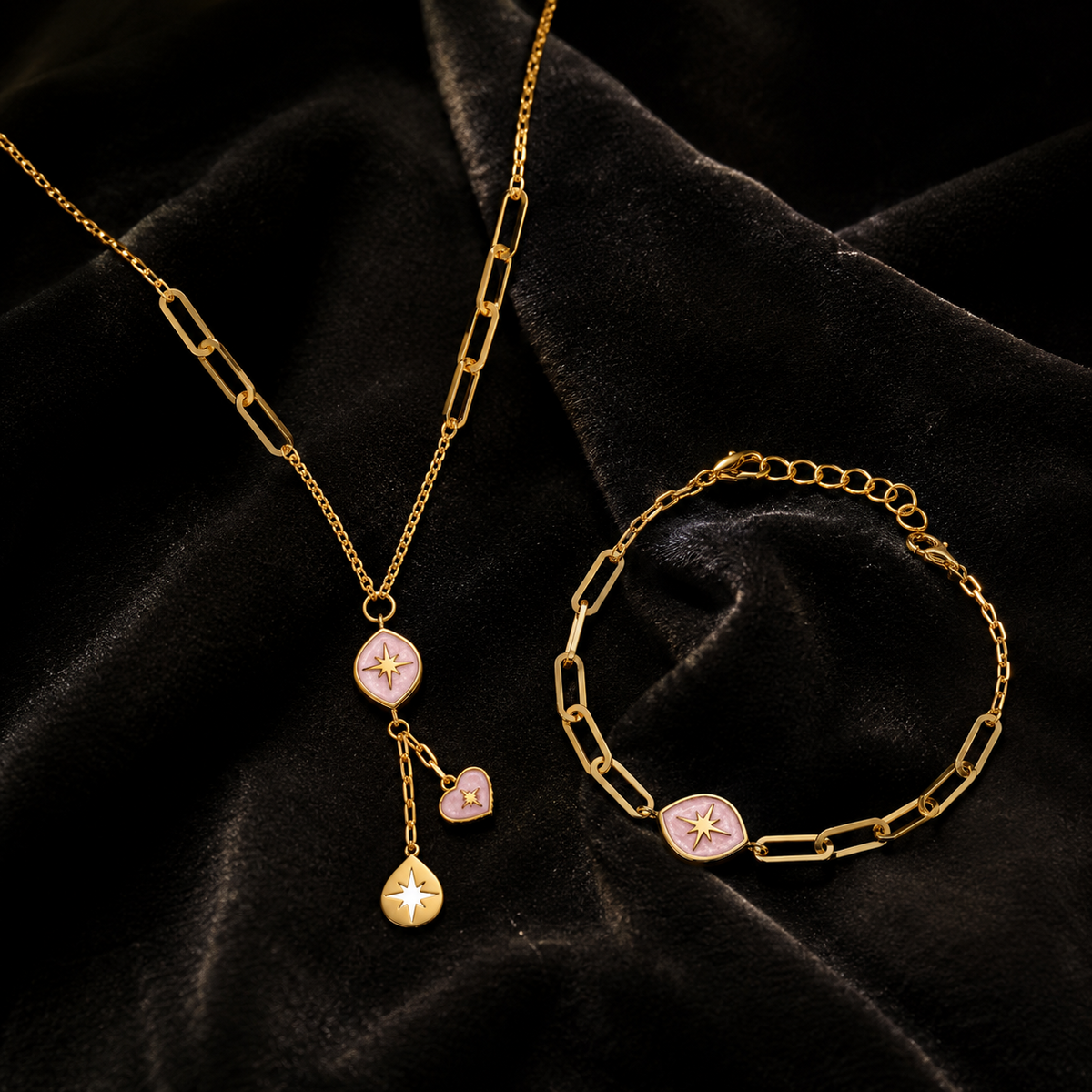 North Star Necklace and Bracelet Set 9ct Yellow Gold 375 Hallmarked Brand New