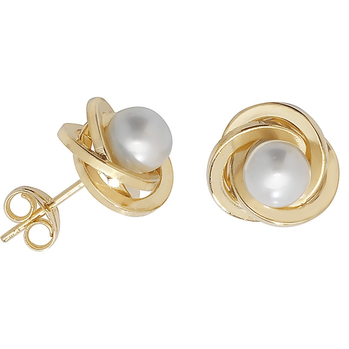 Orbit Natural Pearl Stud Earrings 9ct Yellow Gold 375 Hallmarked Brand New Boxed