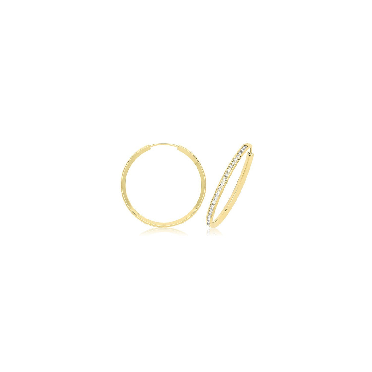 9ct Yellow Gold Channel Set Hoop Earrings 375 Hallmarked 25mm - 70mm Diameter