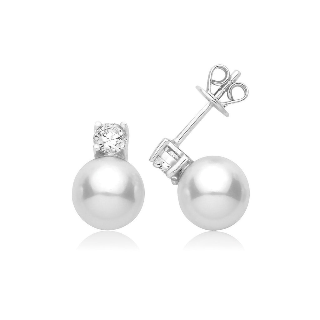 Pearl Solitaire Stone Stud Earrings Sterling Silver 925 Hallmarked British Made