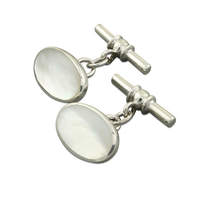Sterling Silver Mother Of Pearl Cufflink Set Men's 925 Hallmarked British Made