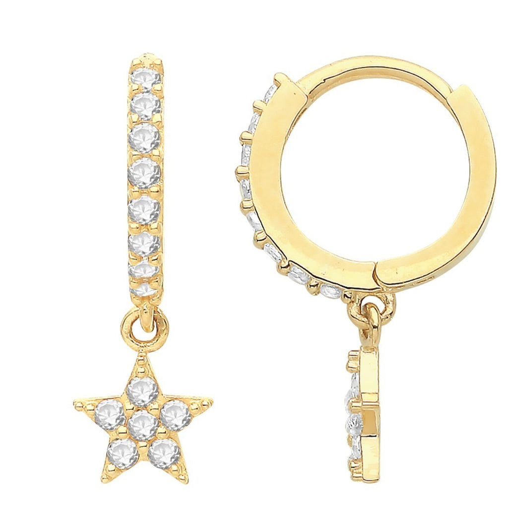 8mm Star Hoop Drop Earrings 9ct Yellow Gold 375 Hallmarked Brand New