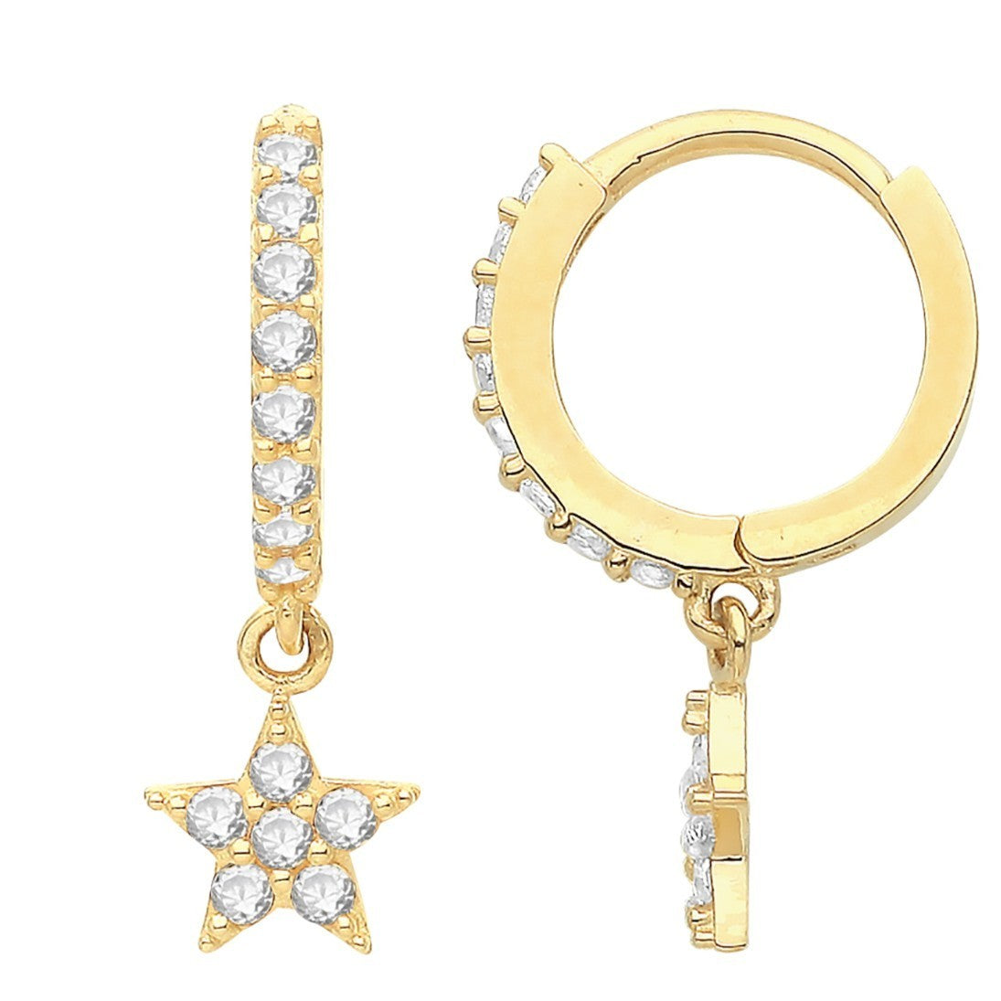 8mm Star Hoop Drop Earrings 9ct Yellow Gold 375 Hallmarked Brand New