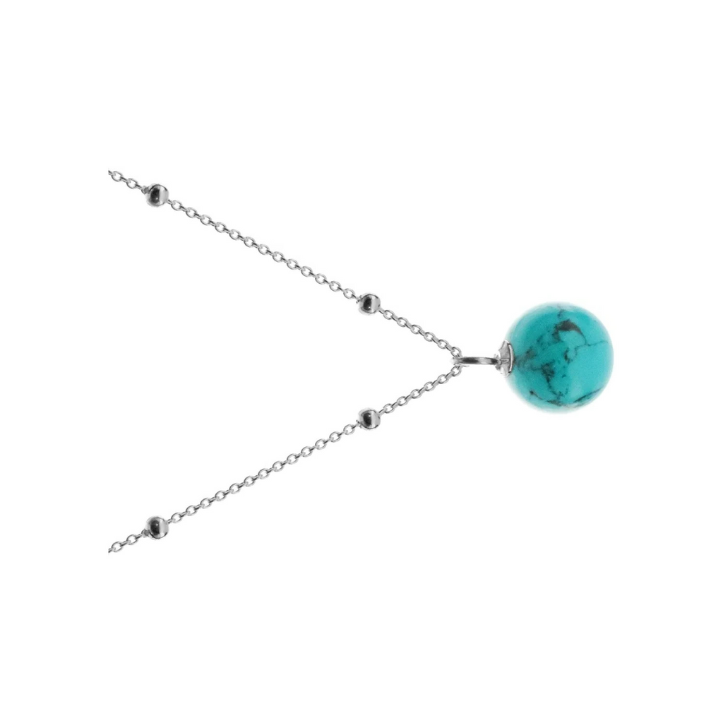 10mm Natural Turquoise Necklace Solid Sterling Silver 925 Hallmark British Made