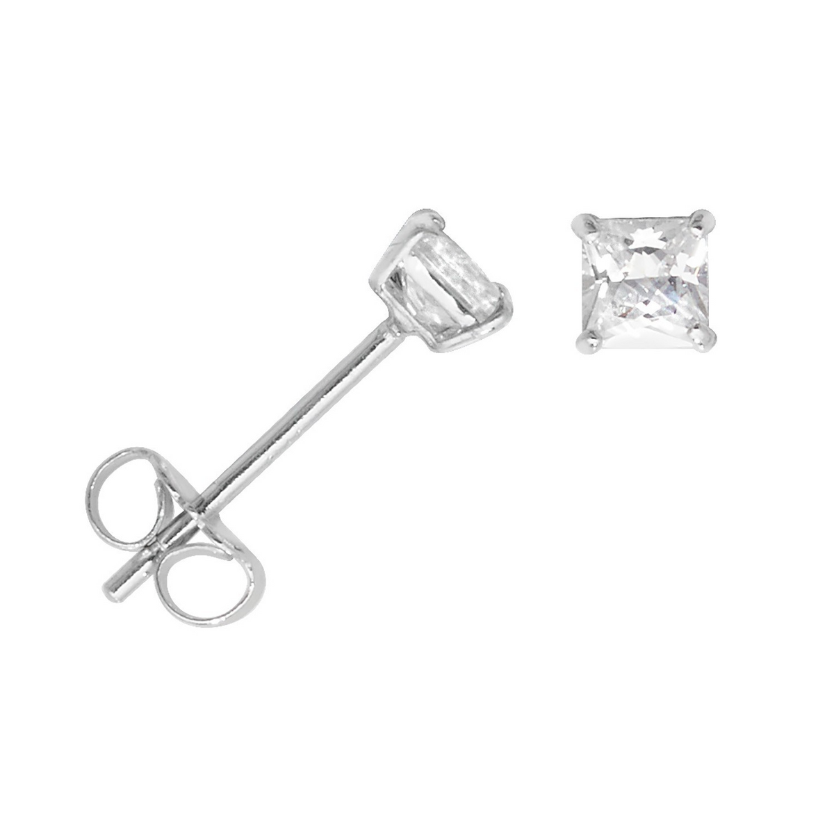 3mm Solitaire Cushion Stud Earrings 9ct White Gold 375 Hallmark Brand New Boxed