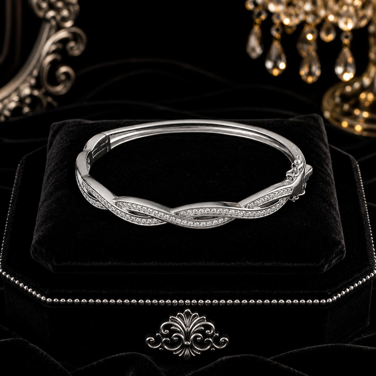 Interwoven Zircon Bangle Sterling Silver 925 Hallmarked British Made Brand New