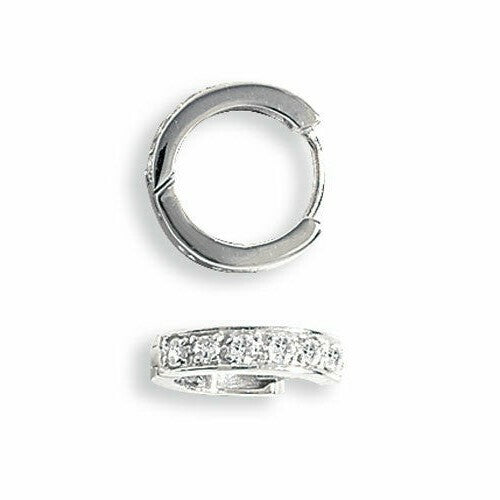 Mens Huggie Hoop Earring Cubic Zirconia Solid Sterling Silver Gents Hallmarked