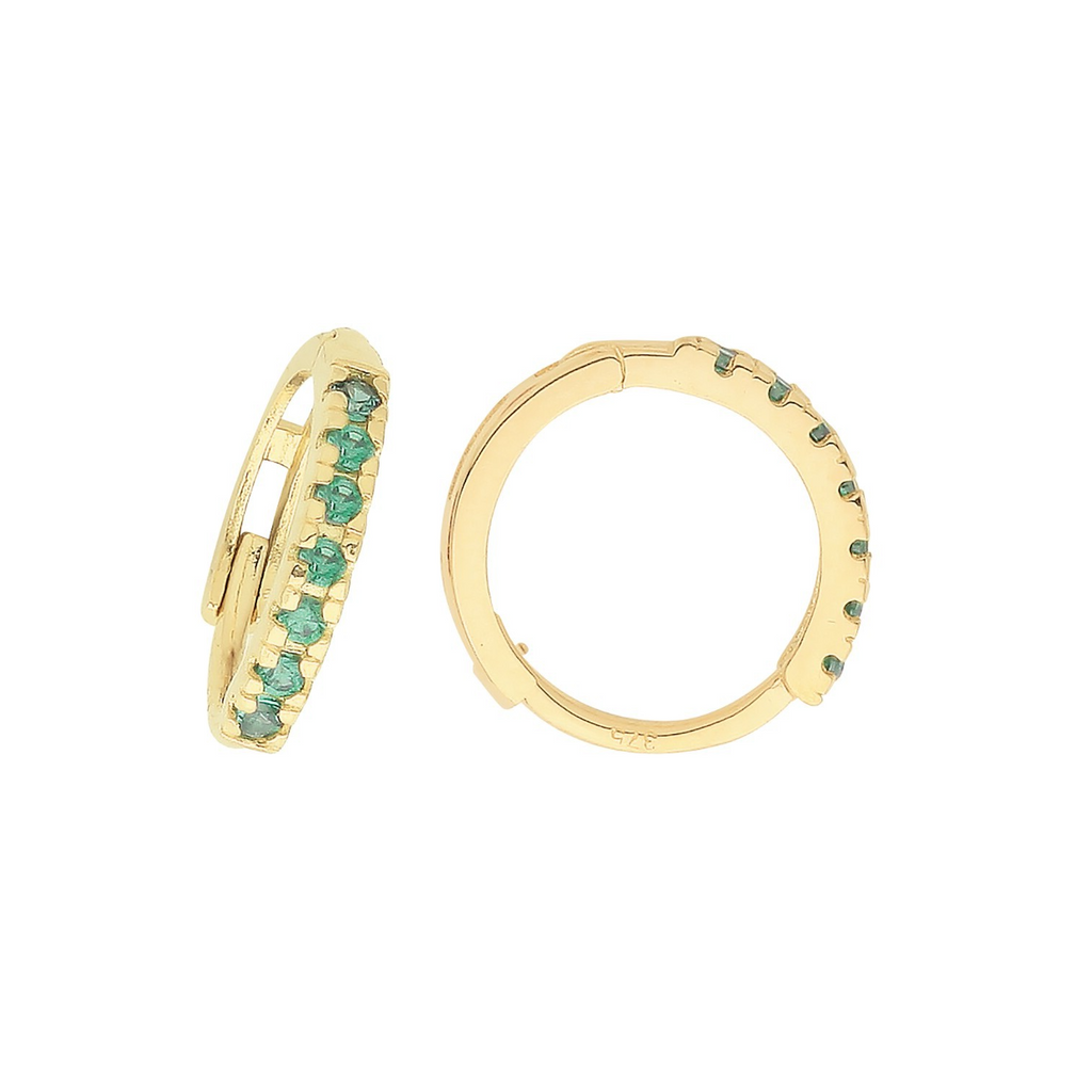 9ct Yellow Gold Emerald Hoop Earrings British Made 375 Hallmark Brand New Boxed