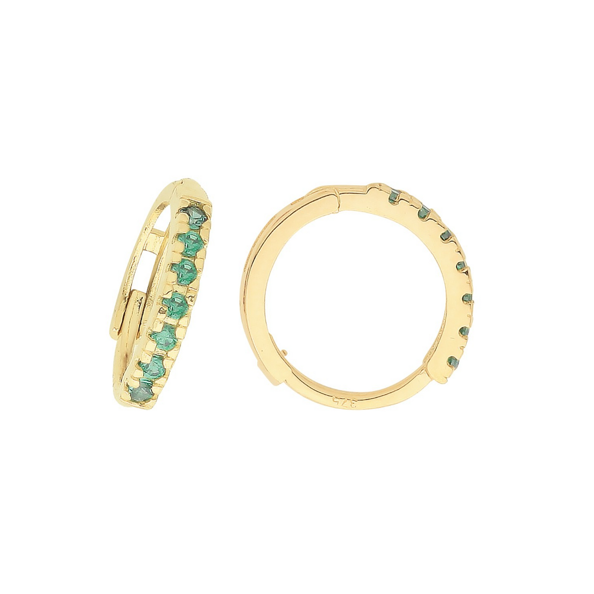 9ct Yellow Gold Emerald Hoop Earrings British Made 375 Hallmark Brand New Boxed