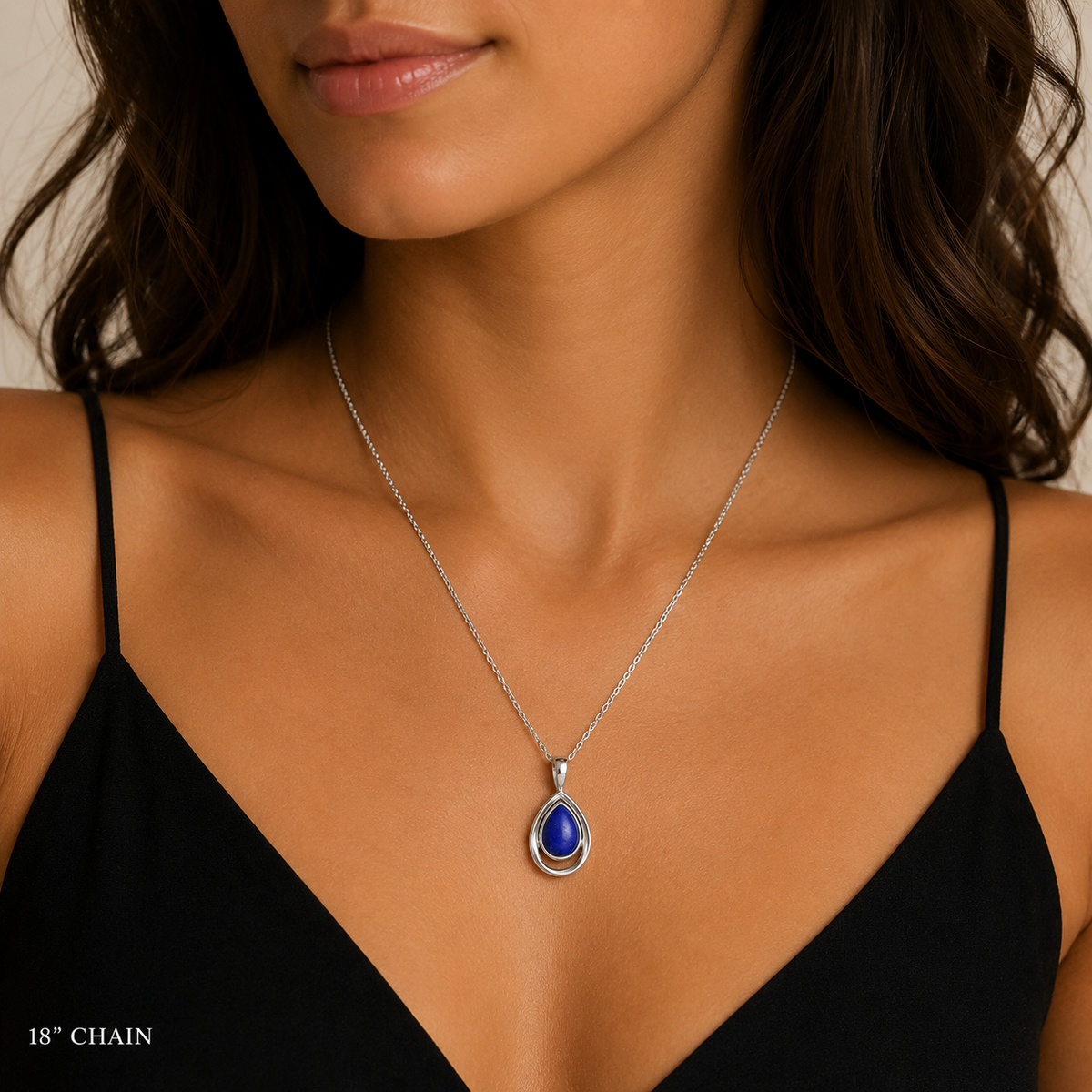 Teardrop Lapis Lazuli Necklace Solid Sterling Silver 925 Hallmarked British Made