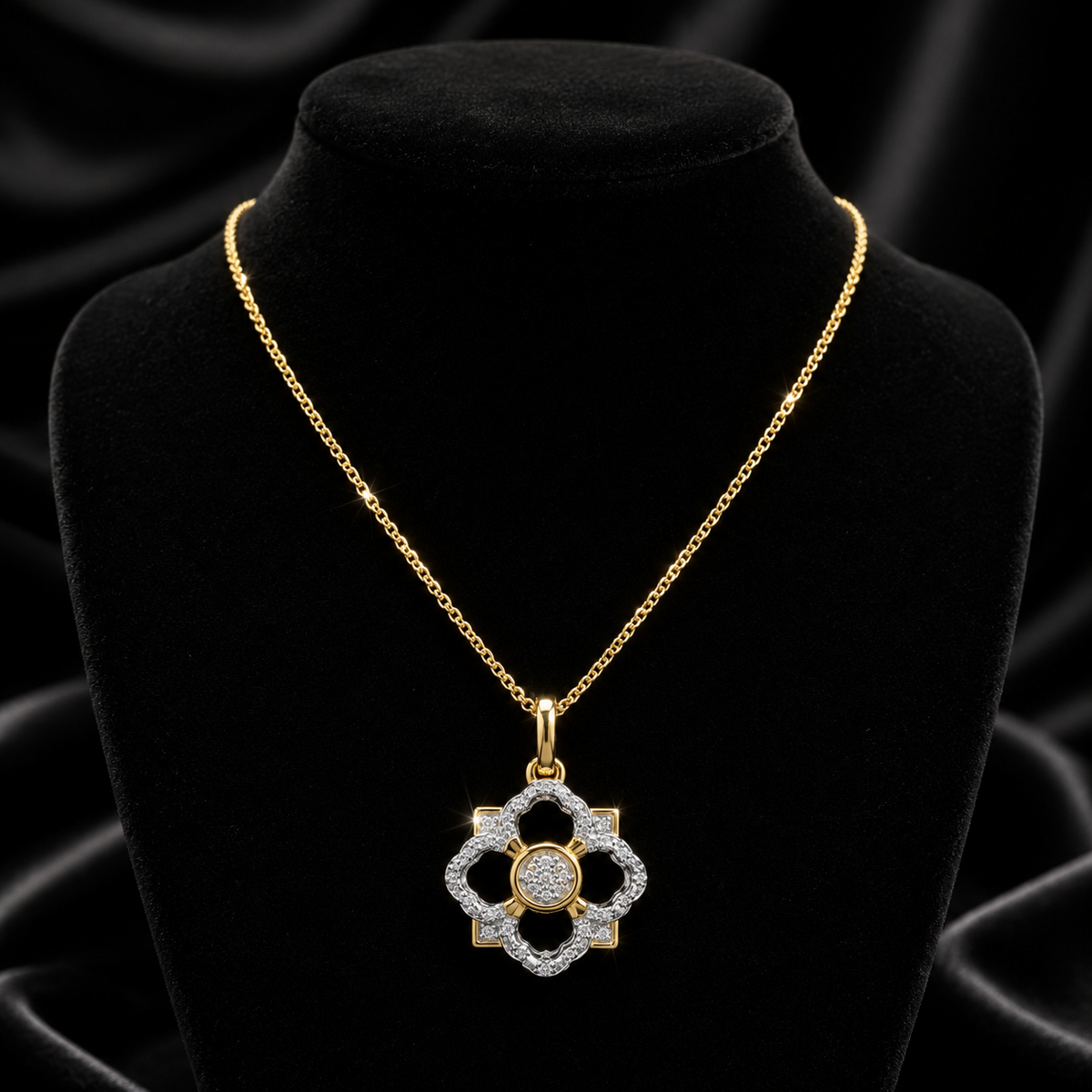 Floral Diamond Pendant 9ct Yellow Gold 375 Hallmarked British Made