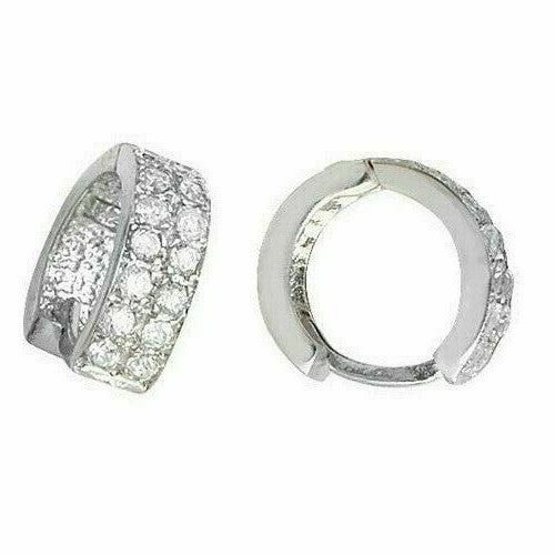 Mens Huggie Hoop Earring Cubic Zirconia Solid Sterling Silver Gents Hallmarked