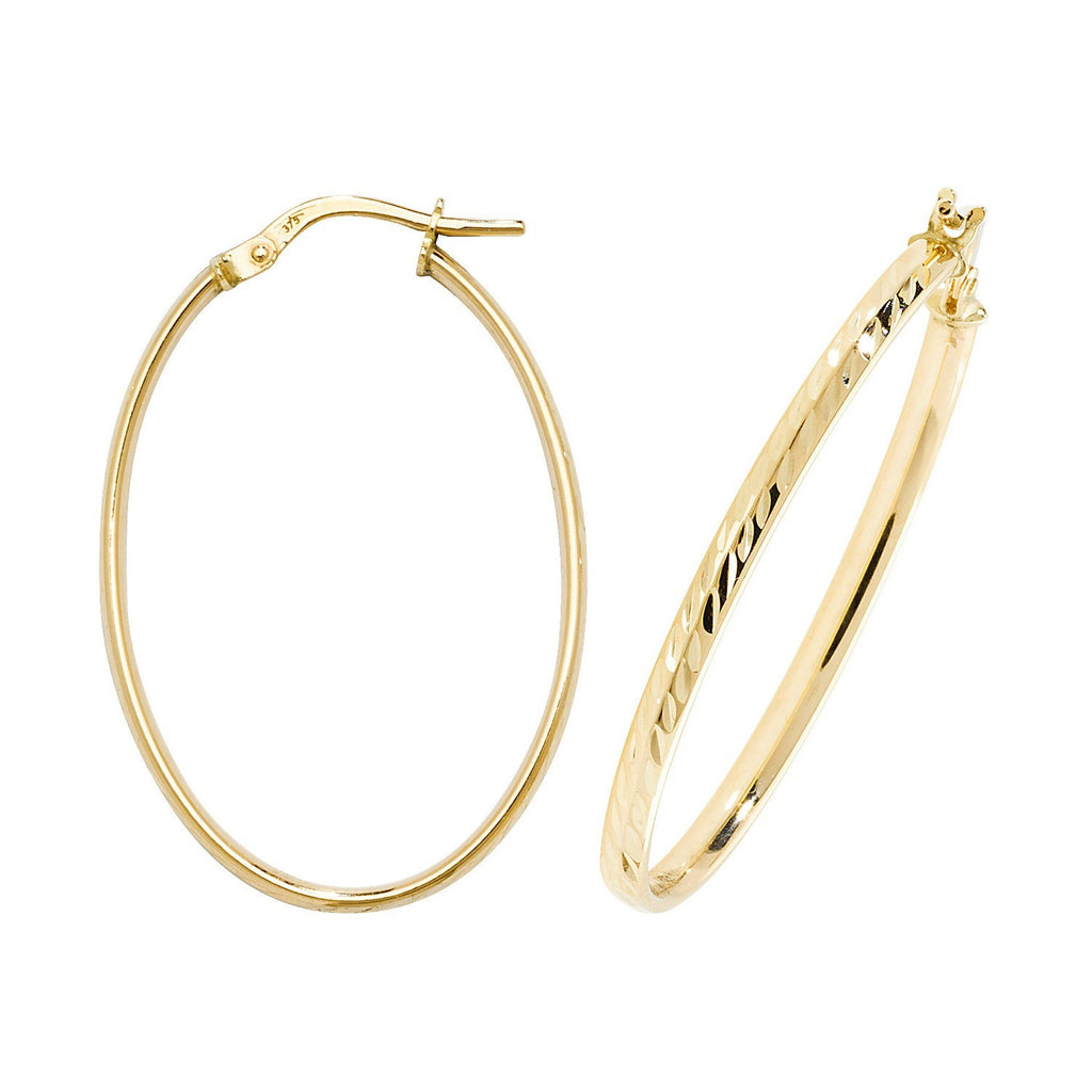 9ct Yellow Gold DC Oval Hoop Earrings 375 Hallmarked 15mm - 30mm Diameter