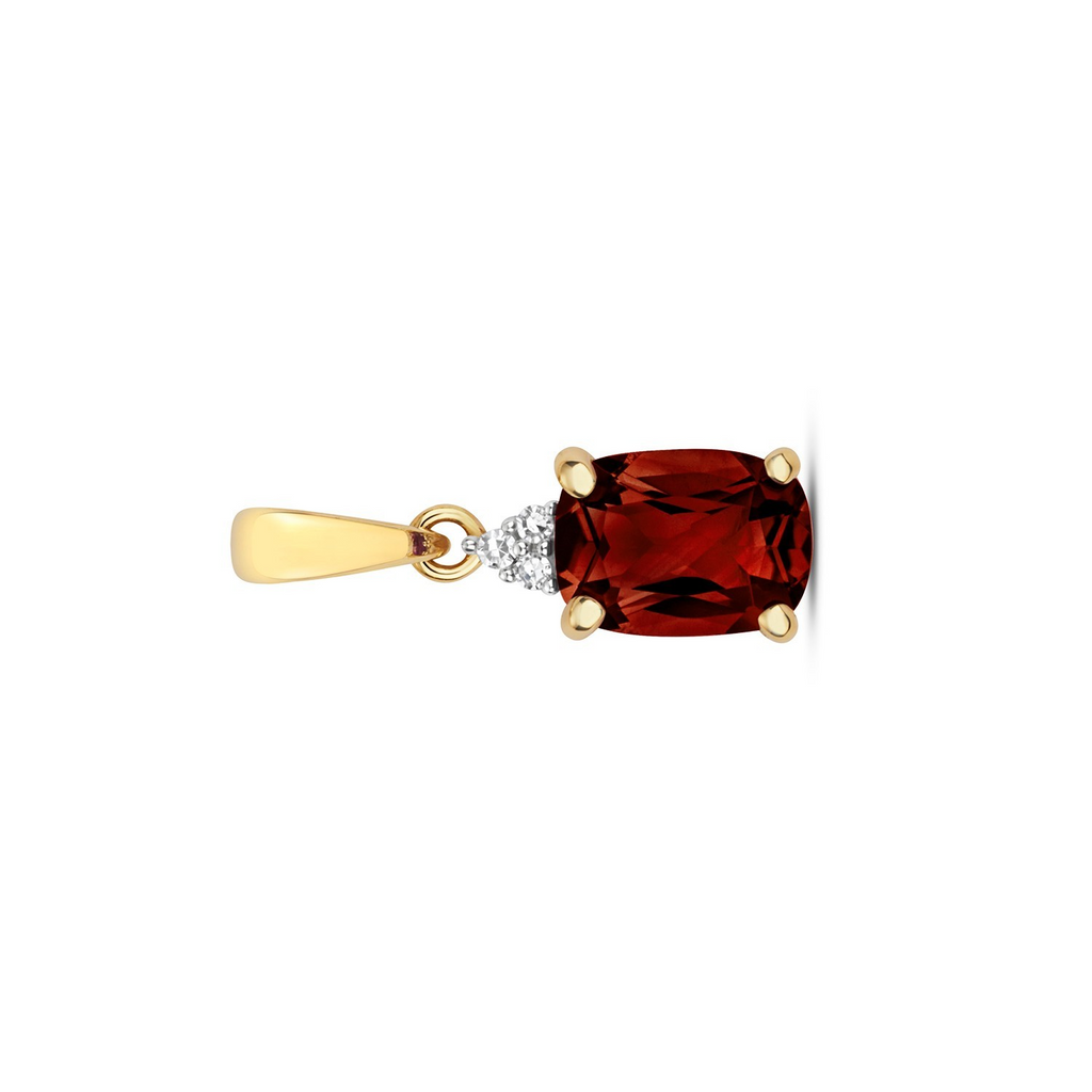Cushion Garnet Diamond Pendant 9ct Yellow Gold 375 Hallmarked Chain Lengths