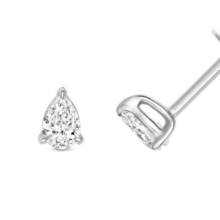 Natural Diamond Pear Stud Earrings 18ct White Gold Hallmarked British Made