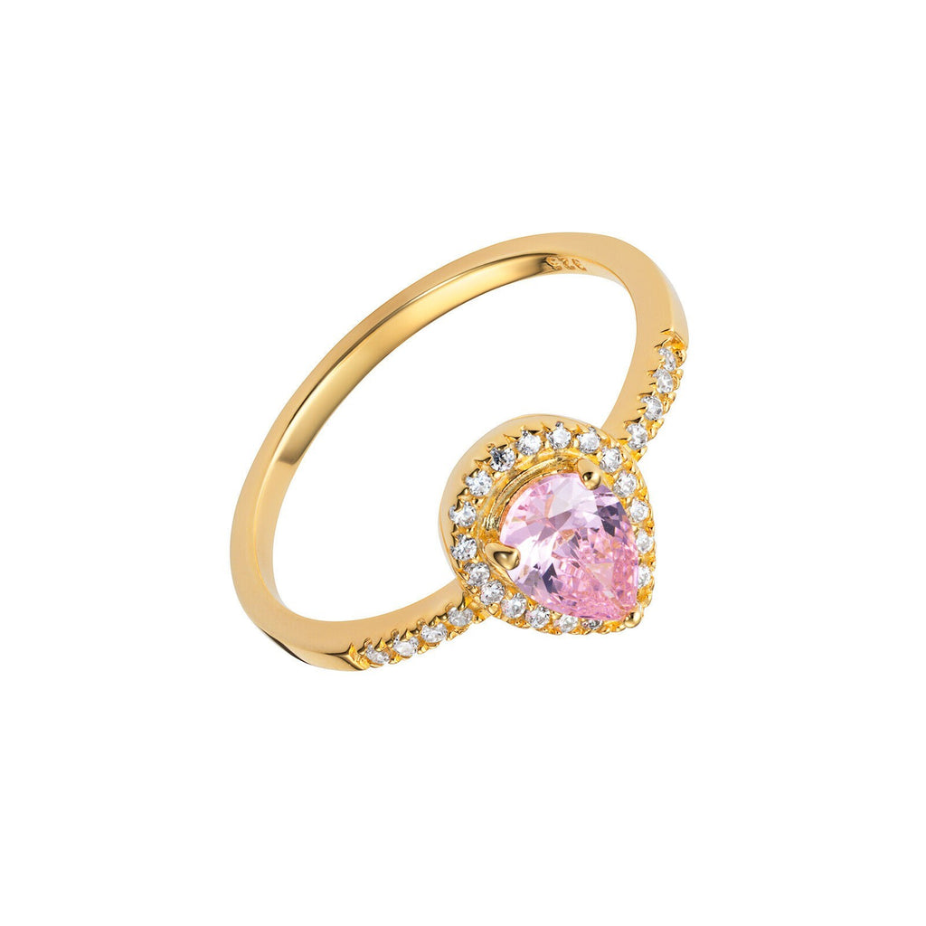 Pink Pear Stone Ring 9ct Yellow Gold Plated Hallmarked Sizes J - R British Made