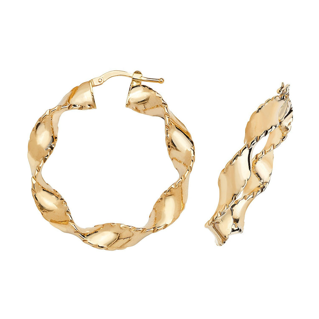 9ct Yellow Gold Ribboned Hoop Earrings 375 Hallmarked 20mm - 60mm Diameter