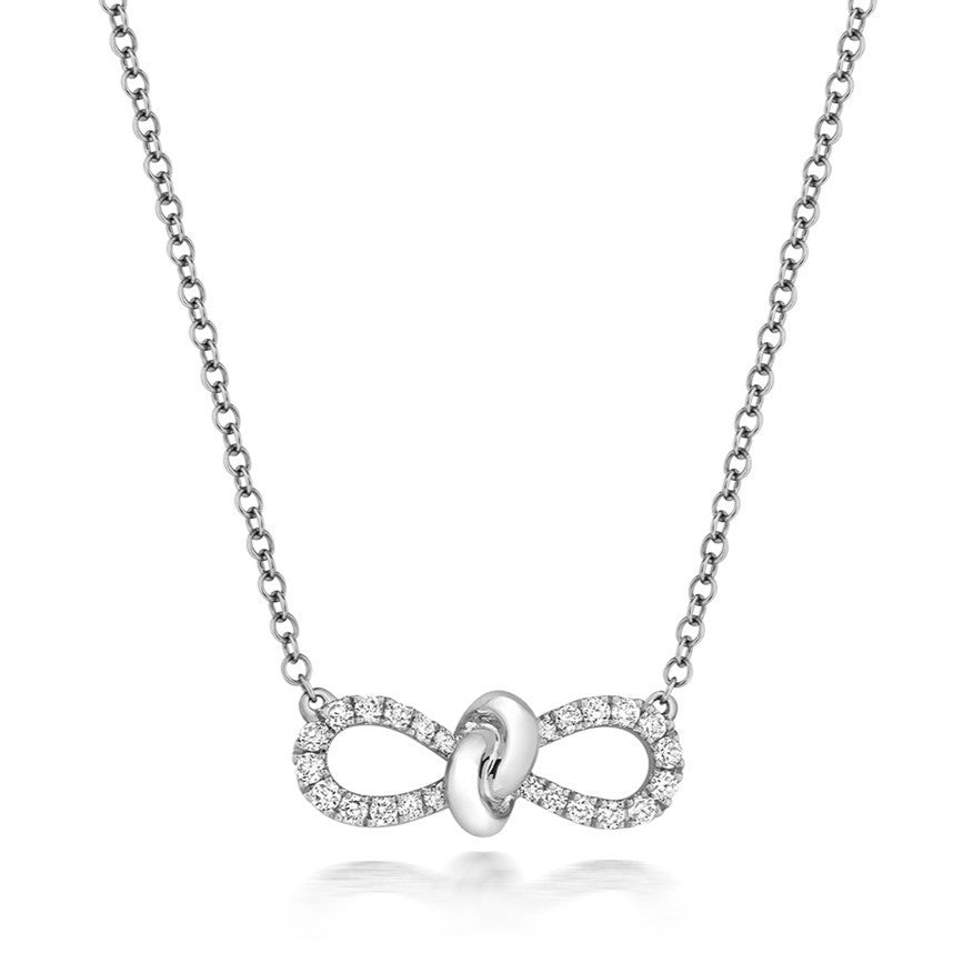 24 Natural Diamond Bow Necklace 18ct White Gold Hallmarked British Made