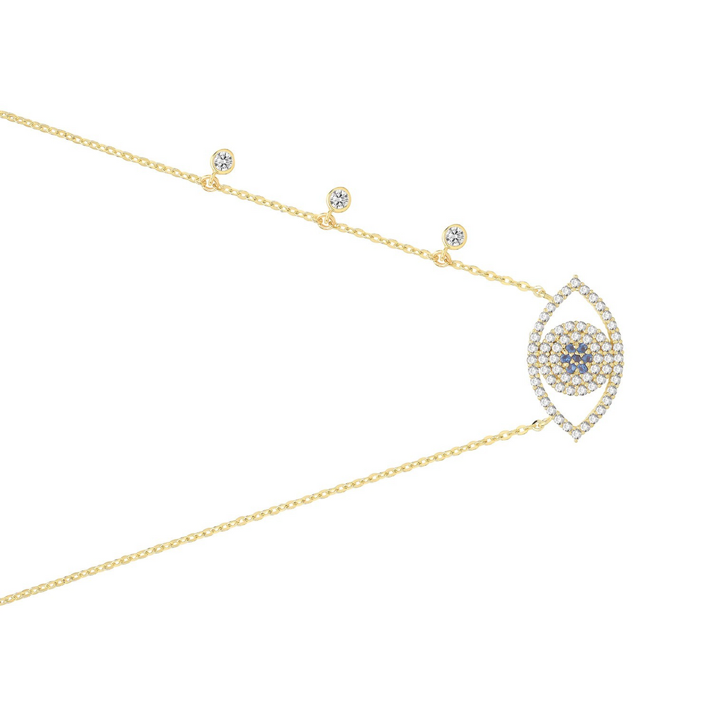 Ladies Statement Evil Eye Necklace 9ct Yellow Gold 375 Hallmarked British Made