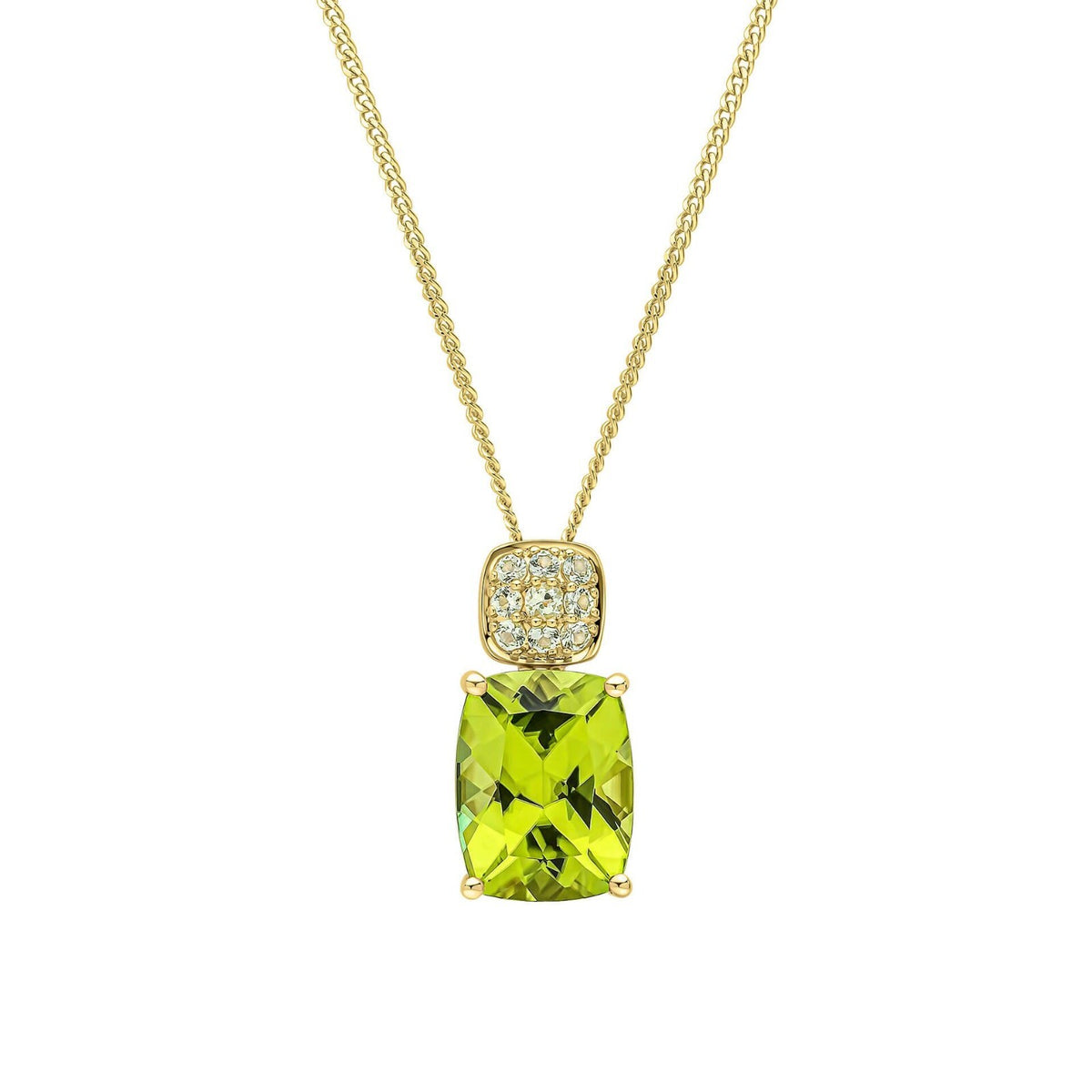 Natural Peridot & Diamond Pendant 9ct Yellow Gold 375 Hallmarked British Made