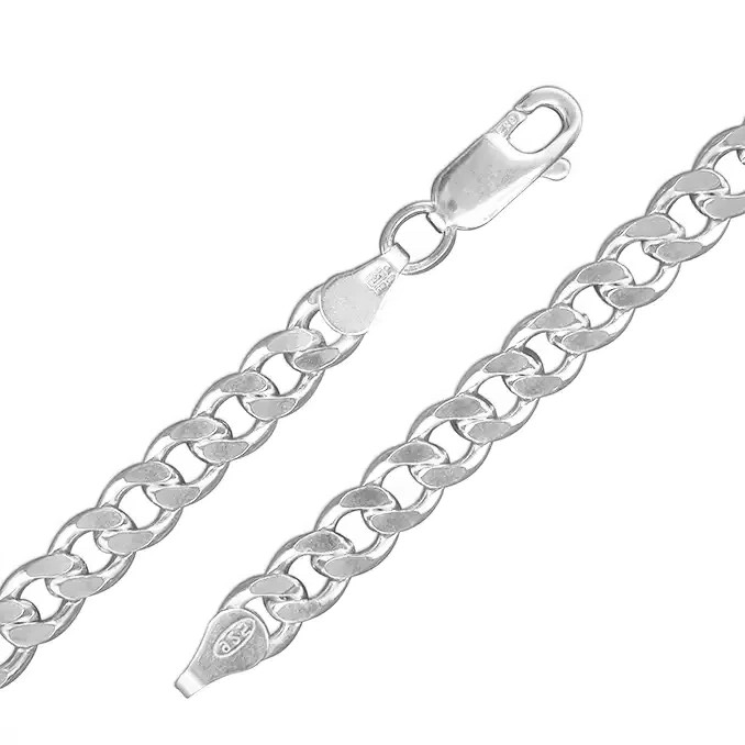 Gents Flat Curb Chain Solid Sterling Silver 925 Hallmarked British Made
