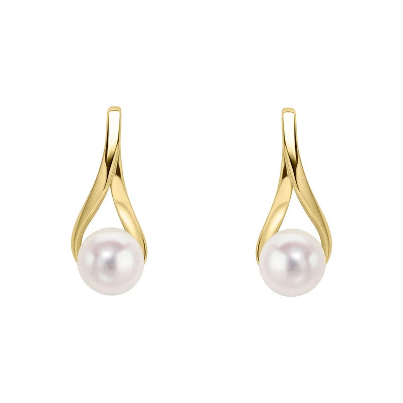 Round Twisted Pearl Drop Earrings 9ct Yellow Gold 375 Hallmarked British Made