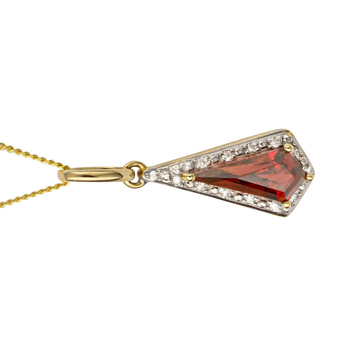 Trapeze Cut Garnet / Diamond Pendant 9ct Yellow Gold 375 Hallmarked British Made