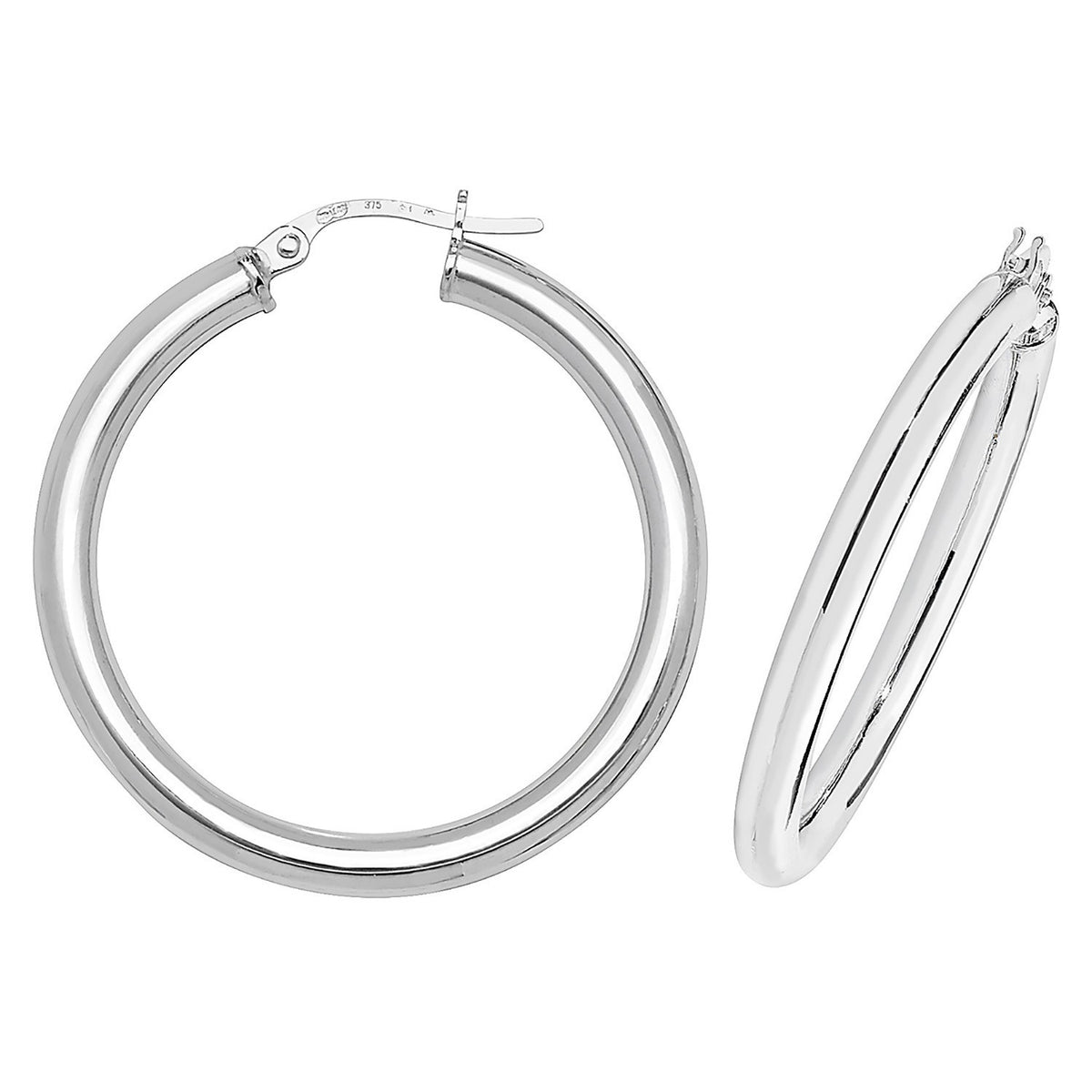 9ct White Gold Hinged Hoop Earrings 375 Hallmarked 8mm - 35mm Diameter