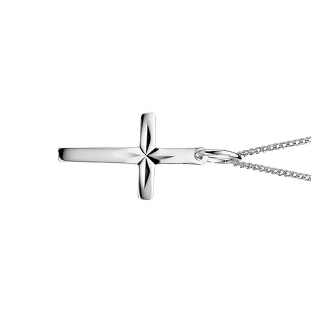 Diamond Cut Cross Pendant Silver Hallmarked British Made All Chain Lengths