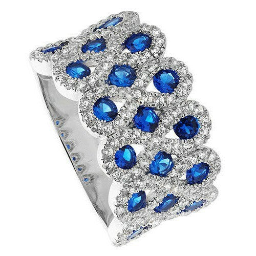Sterling Silver Ring Anniversary Blue Gemstone 925 Hallmarked Size J - S