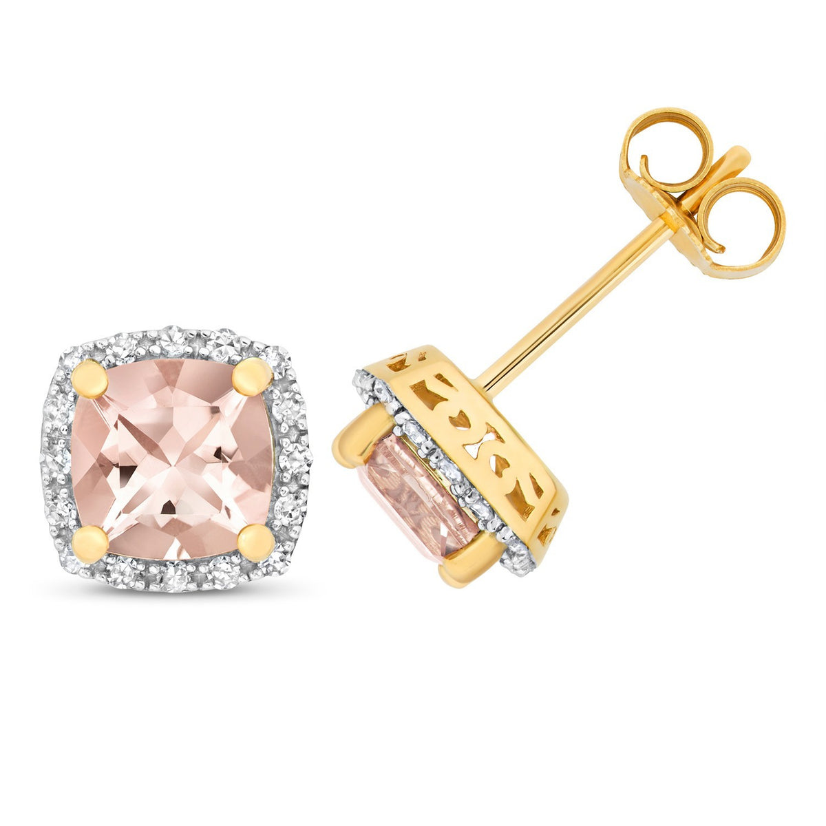Natural Halo Cushion Morganite Diamond Earrings 9ct Multi Tone Gold 375 Hallmark