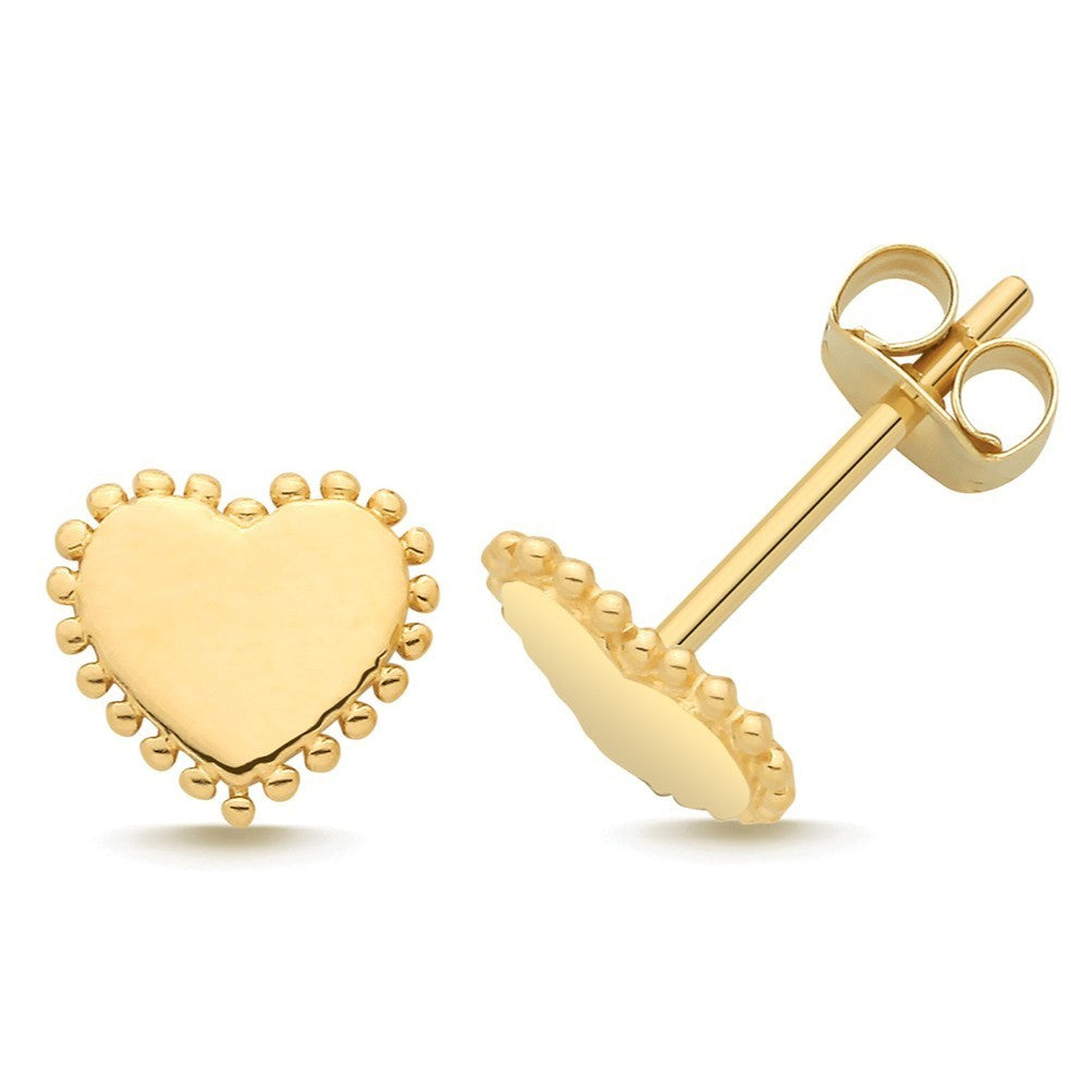 Authentic Plain Heart Stud Earrings 9ct Yellow Gold 375 Hallmarked Brand New